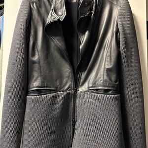 Anatomie Black soft genuine Leather Jacket with Gray textured Sleeves